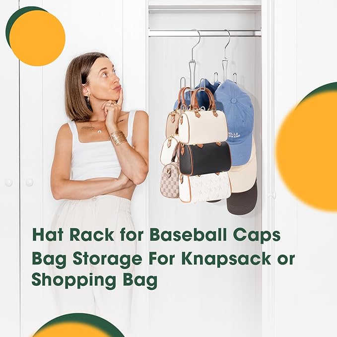 Purse Hanger 2 Pack,Purse Organizer for Closet,Rotatable Metal Bag Organizer,Purse Holder for Handbags,Belts,Scarves,Tote,Baseball Hats,Backpacks(Silver)