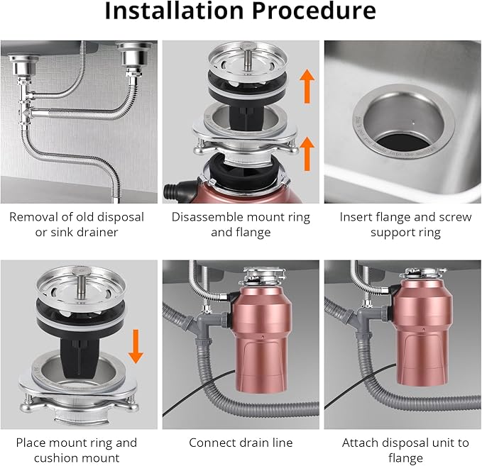 0.75HP 3/4HP Garbage Disposal, 560W 110V Continuous Feed Food Waste Disposer with 14 in Power Cord, 4200r/Min Food Waste Grinding System for Kitchen Sinks, Air Switch