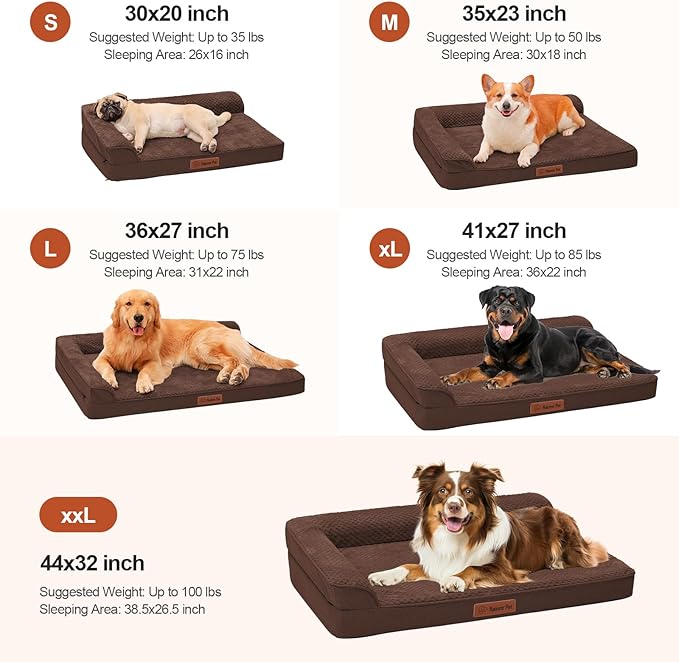Orthopedic Dog Bed Medium Size Dog, 30x20x6 Inches Memory Foam Pet Bed for Small and Medium Dogs, Washable Removable Cover, Nonskid Bottom, Waterproof, Brown Grey