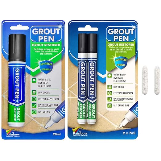 Grout Pen Tile Paint Marker: Black 2 Pack with Extra Tips (Narrow, 5mm) & Large Black (Wide, 15mm Tip) - Waterproof Grout Colorant and Sealer Pen to Renew, Repair, and Refresh Tile Grout