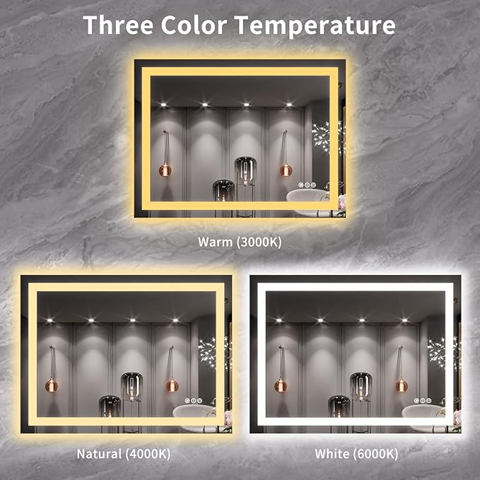 LOAAO 40X30 LED Bathroom Mirror with Lights, Anti-Fog, Dimmable, Backlit + Front Lit, Lighted Bathroom Vanity Mirror for Wall, Memory Function, Tempered Glass, ETL Listed