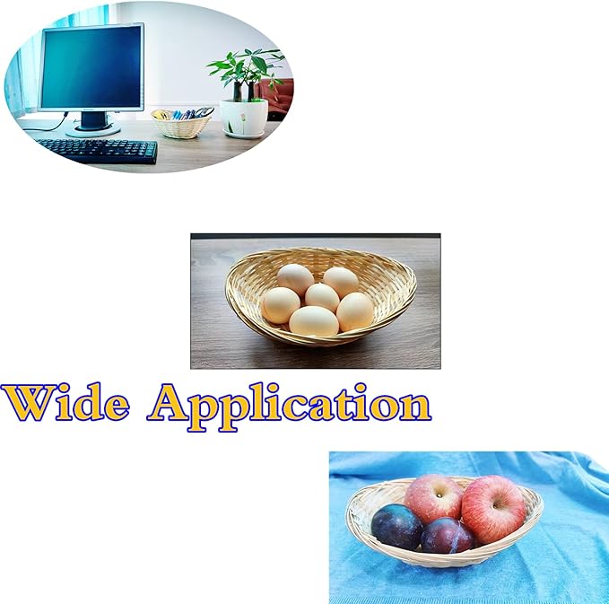 4 Pcs 8.8"x6.7"x2.5" Bamboo Basket Tray Oval Display Bamboo Handmade Basket for Kitchen Organization Stackable Storage