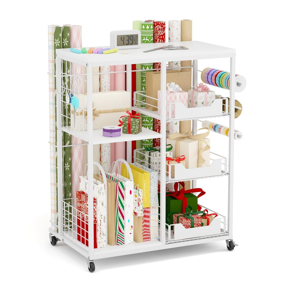 Wrapping Paper Organizer Storage with Wheels, Rolling Gift - Image 1