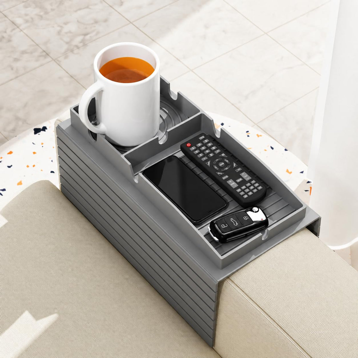 Sofa Armrest Tray with Cup Holder, Silicone Couch | Home Organization - Image 1