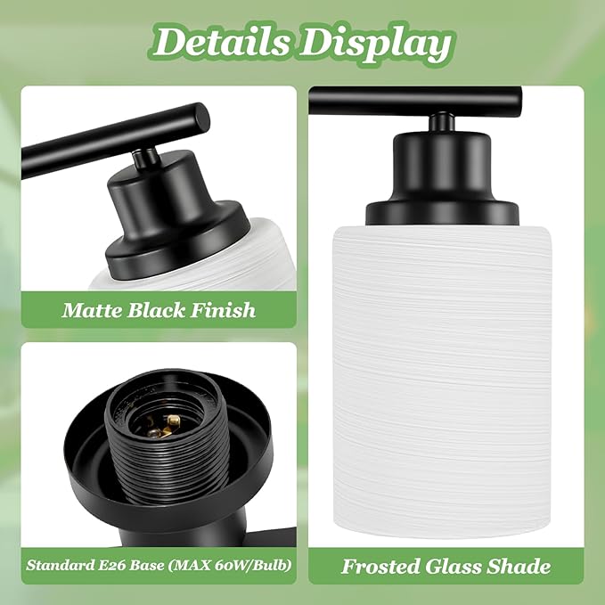 5-Light Bathroom Light Fixtures, E26 Base Vanity Lights for Mirror with Textured Milky White Glass Shade, Modern Kitchen Light Fixtures Wall Sconce Light - Black