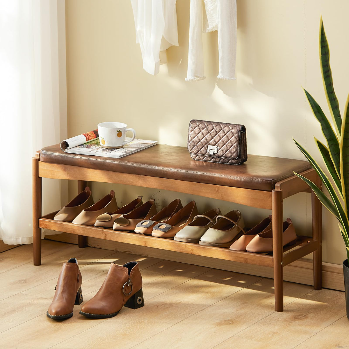 Shoe Rack Bench Entryway Bamboo Shoe Storage Bench | Home Organization - Image 1