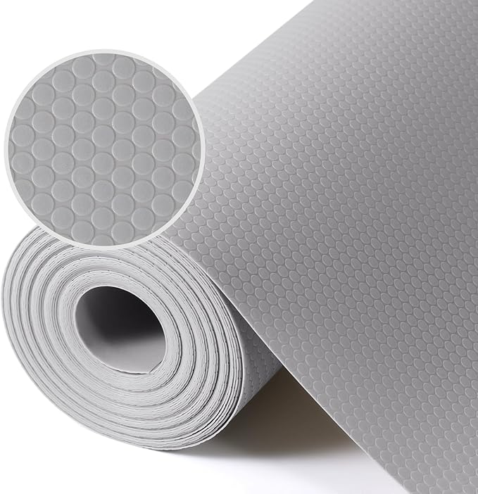 Light Gray Shelf Liners for Kitchen Cabinets Non Adhesive Drawer Liner for Bathroom Waterproof Refrigerator Liners for Shelves Fridge Plastic Mats Cabinet Cupboard Liner 17.5 x 78.7 Inches