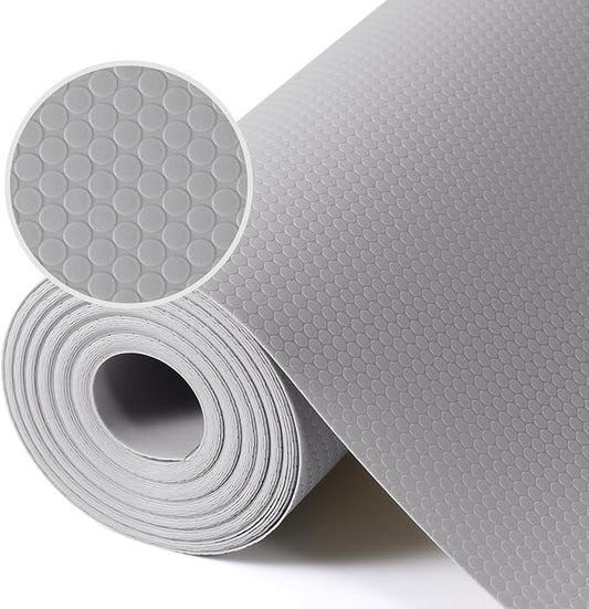 Light Gray Shelf Liners for Kitchen Cabinets Non Adhesive Drawer Liner for Bathroom Waterproof Refrigerator Liners for Shelves Fridge Plastic Mats Cabinet Cupboard Liner 17.5 x 78.7 Inches