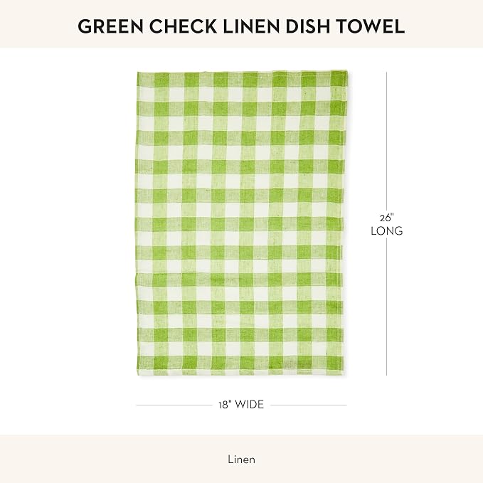 MACKENZIE-CHILDS Linen Dish Towel, Decorative Dish Towel for Kitchen, Green Check