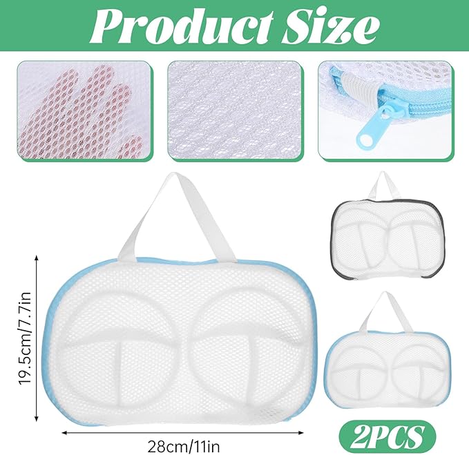 TIESOME 2 Pcs Bra Washing Bags for Laundry, Bag to Wash Bras in Washing Machine with Zipper, Reusable Bra Laundry Protector for Delicates, 28x19.5cm Polyester Mesh