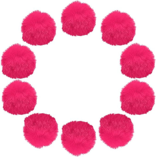 uxcell 2.8 Inch Faux Fur Pom Pom Balls, 10 Pcs Watermelon Red Fluffy Soft Faux Fur Pom Poms for Hats with Elastic Loop for DIY Knitting Hats Keychain Scarves Gloves Bags Shoes Accessories