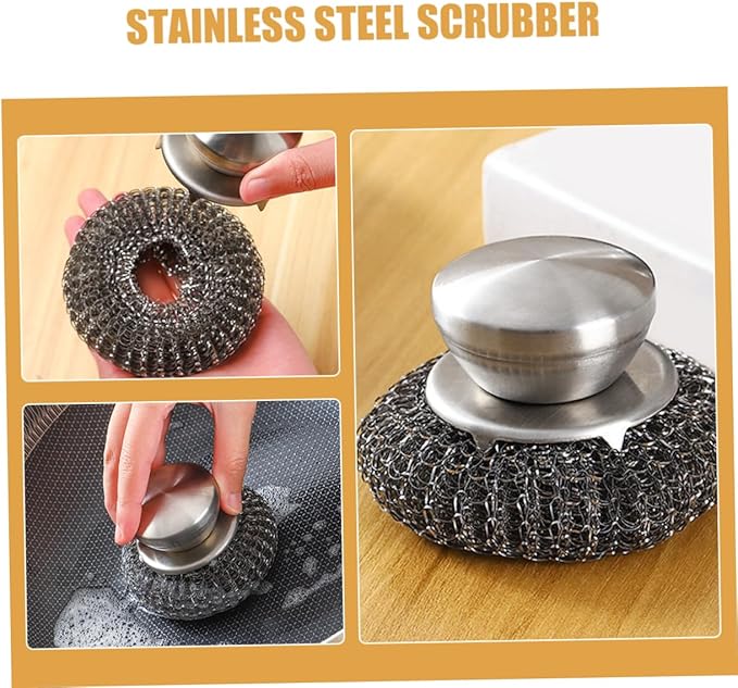 BBQ Grill Scraper Kitchen Metal Scrubber Steel Wool Dish Scrubber Stainless Steel Cleaning Pads Scrubber for Wash Sink and Stove