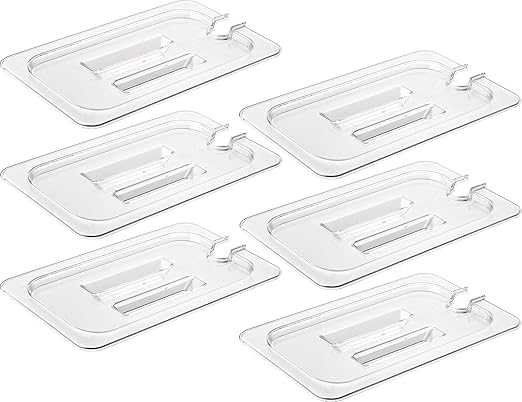 CURTA 6 Pack NSF Notched Food Pan Cover, 1/4 Size Clear Polycarbonate Lid with Handle for Commercial Food Pan, Dishwasher & Freezer Safe Plastic Clear