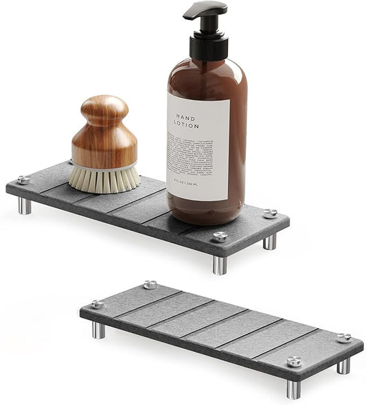 SpaceAid 2 Pack Drying Sink Caddy, Instant Dry Water Absorbing Stone Tray for Sink Organizers, Kitchen Counter Soap Dish Holder Absorbent Coaster, Bathroom Countertop Drying Rack (Gray)