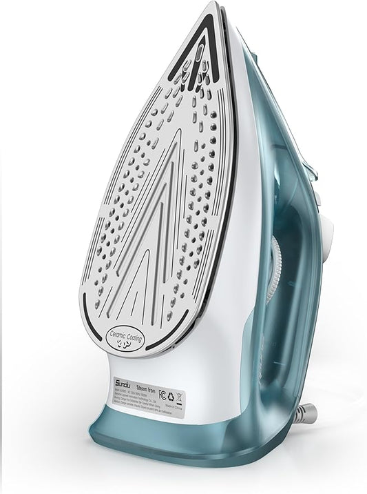 Steam Iron for Clothes - 1500W Iron with Ceramic Coated Soleplate, Rapid Heating, Self-Cleaning, Auto-Off, 11.84oz Water Tank, Precise Thermostat, Home Use Green