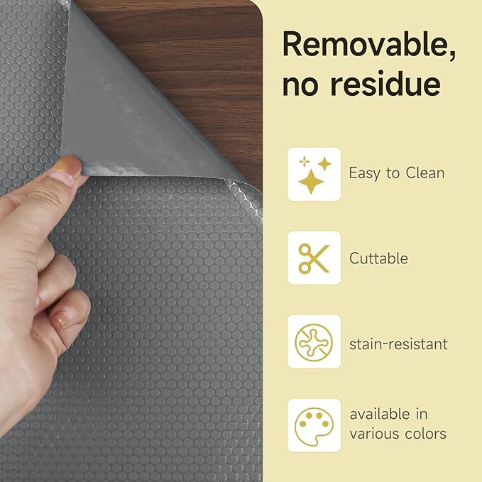 WochiTV Adhesive Shelf Liner 11.8 X 59 Inches Peel and Stick Kitchen Liner for Cabinets, Drawers Removable Protector Mat Waterproof Contact Covering for Dresser Pantry Countertops Shelves, Gray