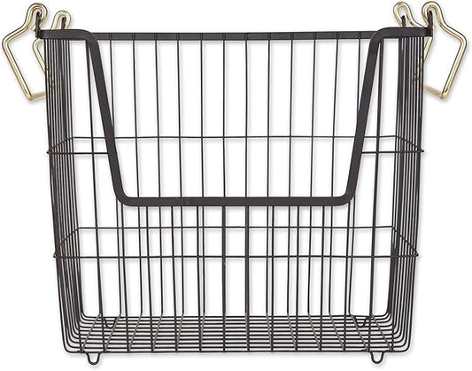 DII Metal Wire Mesh Stackable Utility Storage Bin, Large Rectangle, 13x10x11, Black/Gold