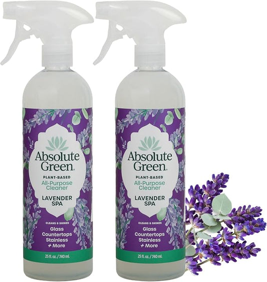 Absolute Green All Purpose Cleaner Spray, Non-Toxic, Kitchen, Bath, Countertop, Stainless, Safe around Kids + Pets, Natural Lavender Spa Scent, 25 oz (2 Pack)