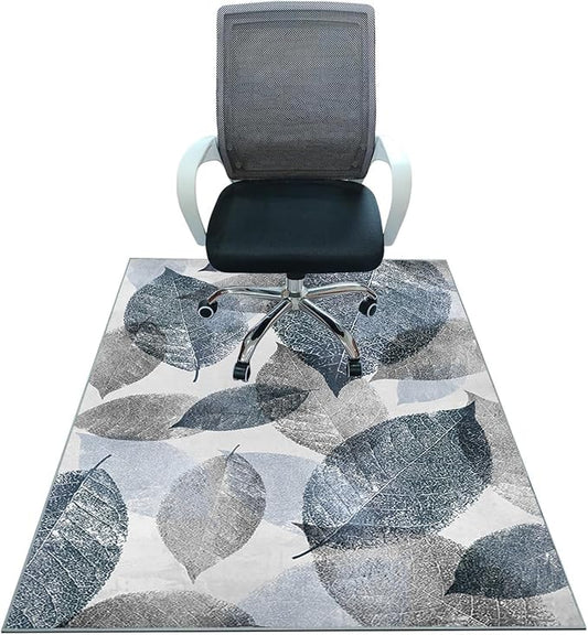 Office Chair Mat for Hardwood Floor &Low-Pile Carpet,55"*35" Under Desk Mat, Computer Chair Rug,Anti-Slip Floor Protector for Home Office Blue Leaf