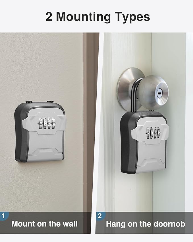 Puroma Lock Box, Key Lock Box Wall Mount & Portable Combination Lockbox with Resettable Code, Security Lockbox for Outside House Keys, Apartment Realtors Spare Keys Storage (4 Pack, Gray)