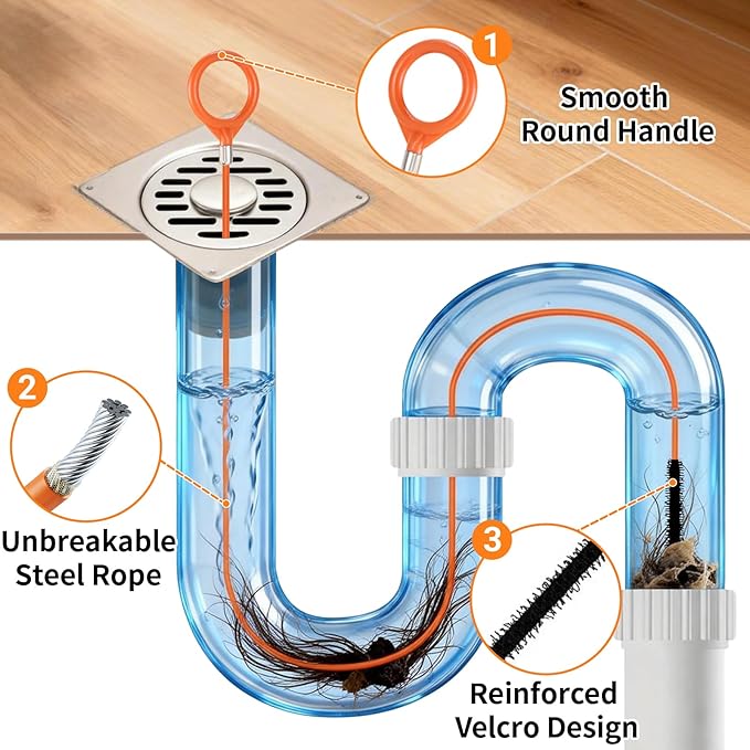 8 Pack Drain Snake Hair Drain Clog Remover, 32" Sink Snake (2pcs), 18/24/28 Inch Shower Drain Cleaner (6pcs), Drain Cleaning Brush for Toilet, Shower, Bathroom Tub, Kitchen Sink, Sewer