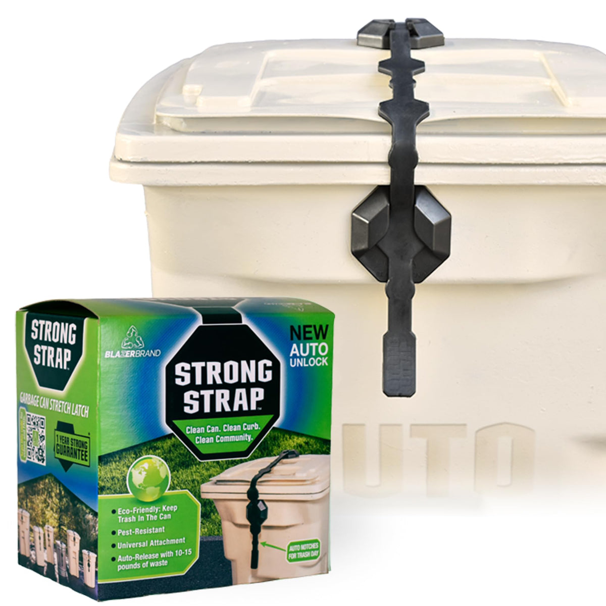 Blazer Brand Strong Strap AUTO Outdoor Trash Can Lid Lock (1 - Image 1