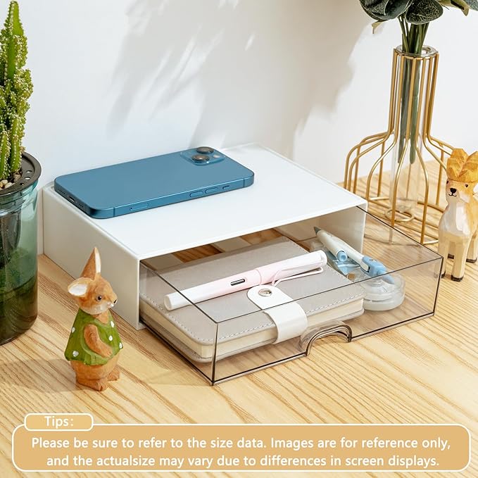 Desk Organizer Drawer, Clear Plastic Desk Storage Box, Desktop Organization for Office Supplies, Gel Pens, Pencils, Markers, Tape, Erasers, Paperclips, Chargers (White)
