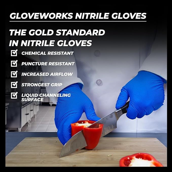 GLOVEWORKS HD Royal Blue Nitrile Industrial Disposable Gloves, 6 Mil, Latex & Powder-Free, Food-Safe, Raised Diamond Texture