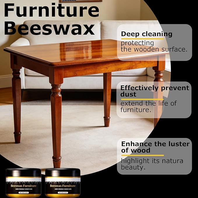 Furniture Wax, Beeswax Polish and Conditioner for Wood Furniture, All-Natural Wood Conditioner, Restorer and Protector with Sponges for All Types and Colours(2 Set)