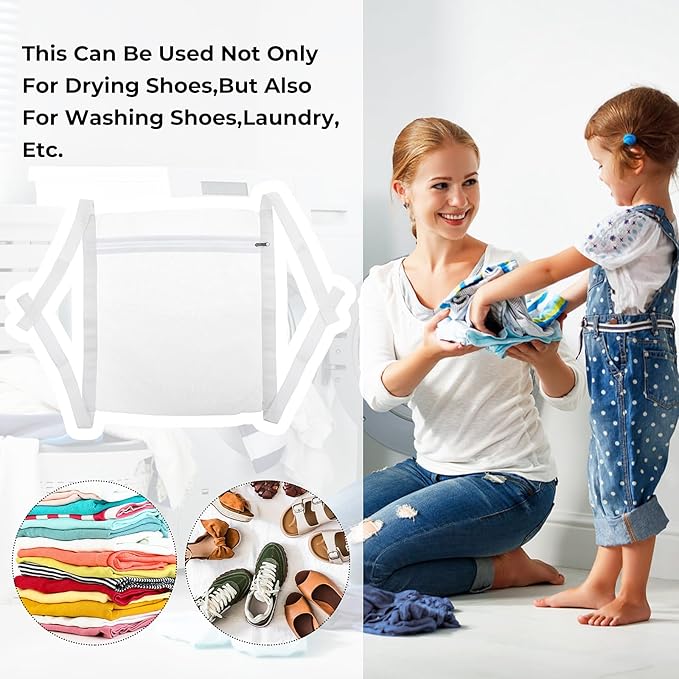 2Pcs Shoe Dryer Bag, Reusable Sneaker Wash Dry Net Bag, Large Honey Comber Mesh Bags with Zipper and Strap, Dryer Sneakers Laundry Shoe Bag Tool for Washer Dryer Shoes, Clothing,15.7''x15.7''