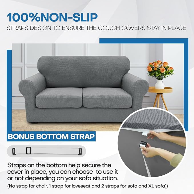XINEAGE 2025 New 3 Pieces Couch Covers for 2 Cushion Sofa Super Stretch Loveseat Slipcover Pet Dog Universal Slip Cover Anti Slip Love Seat Furniture Protector (Light Gray, 55"-69")