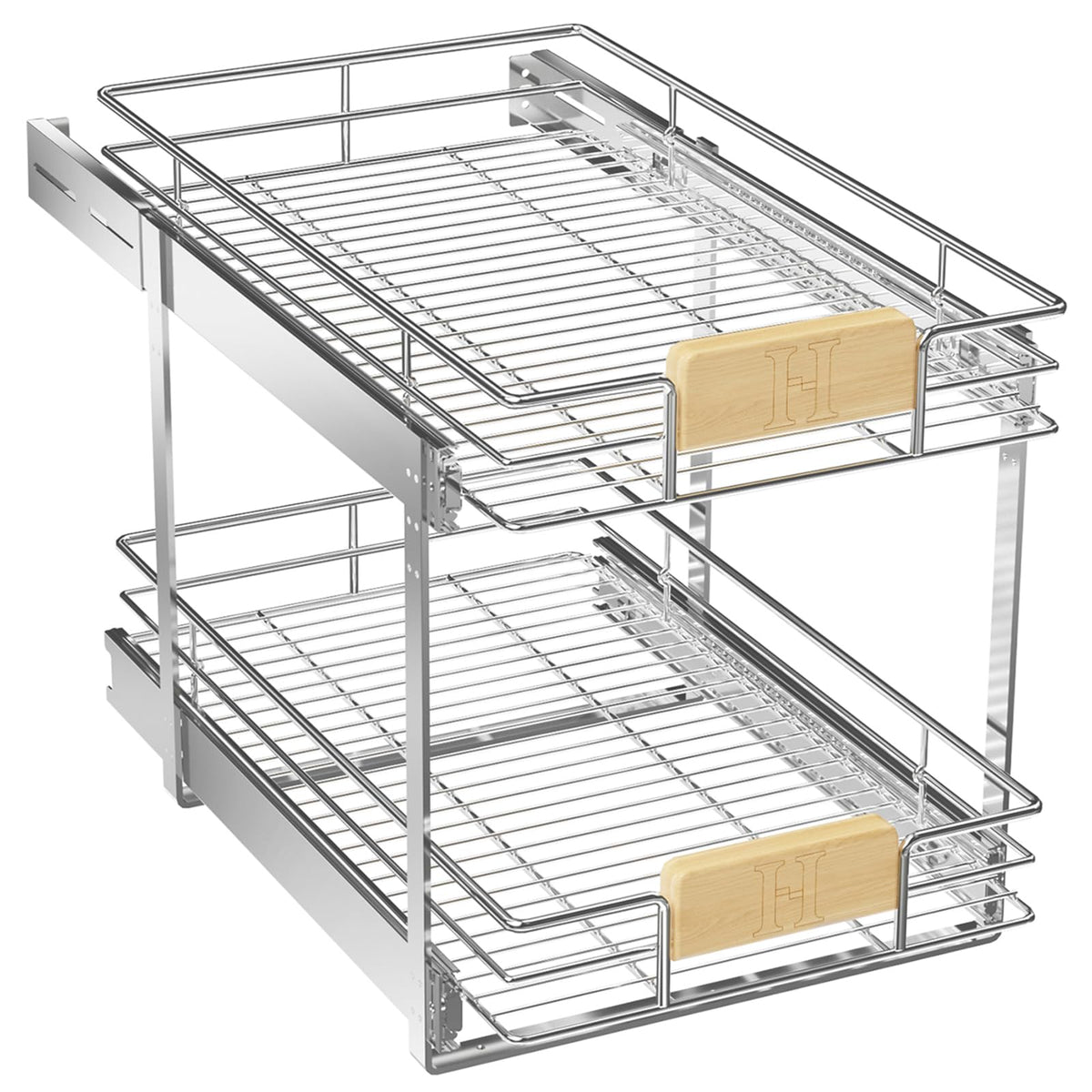 2 Tier Pull Out Cabinet Organizer with Wooden Handle, 16½" W x - Image 1