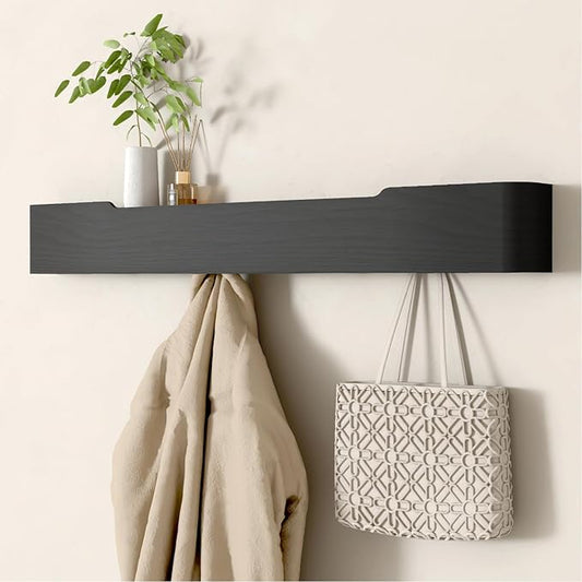 Coat Rack Wall Mount Entryway Organizer Modern Key Holder Wall Mount with Wooden Shelf Entryway Hooks for Bedroom Kitchen Hallway Bathroom for Hanging Coats Hats Dog Leashes Bags Towels