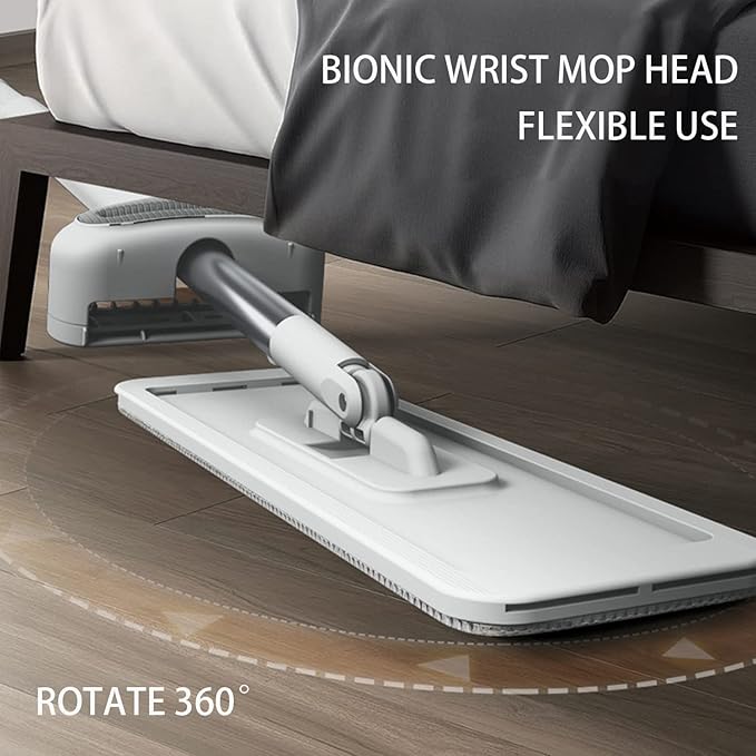 Hands-Free Self Wringing Cleaning Flat Mop - Microfiber with 6 x Washable Pads,,Floor Scrub Brush，Floor Squeegee (1 Mop+6 Microfiber Pads +1 Brush+1 Glass Wiper)