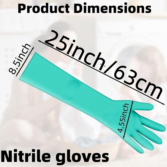Long Sleeved Durable Nitrile Gloves 18in Reusable,Heavy duty Rubber Cleaning kitchen Cooking Anti Slip Dishwashing