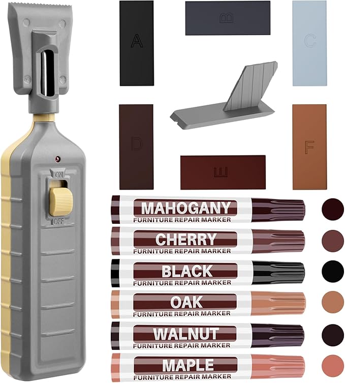 Laminate Hardwood Vinyl Floor Repair Kit with Heat Pen DIY Manual Floor Furniture Touch Up Marker Wood Floor Wax Cover Scratches,Cracks,Holes for Table,Door