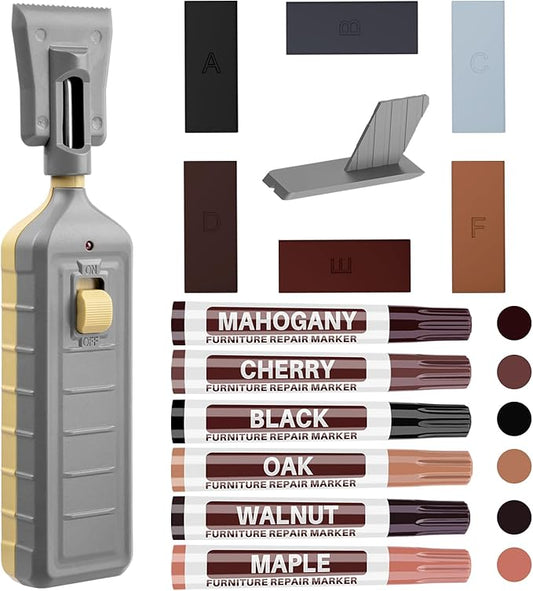 Laminate Hardwood Vinyl Floor Repair Kit with Heat Pen DIY Manual Floor Furniture Touch Up Marker Wood Floor Wax Cover Scratches,Cracks,Holes for Table,Door