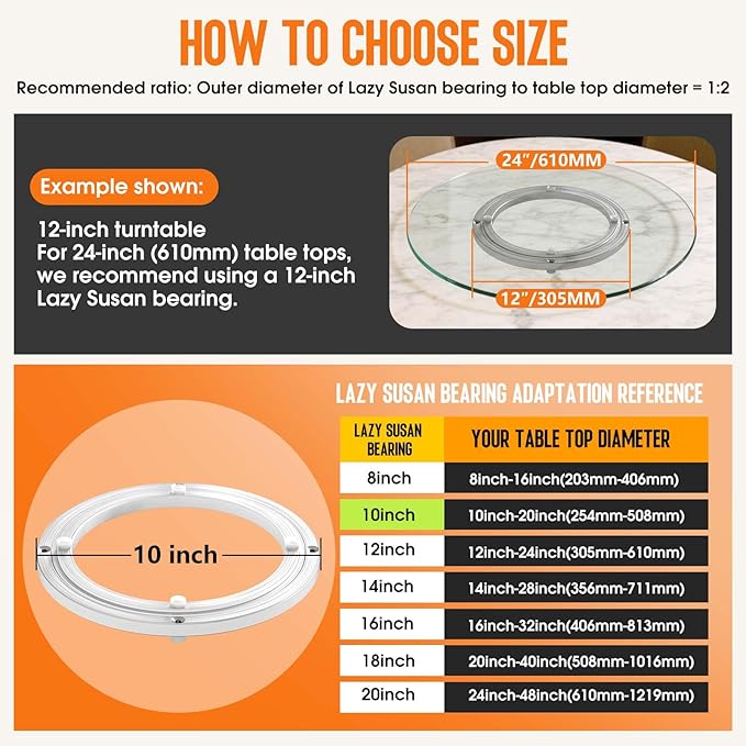 Heavy Duty Lazy Susan Turntable Bearing 10 Inch, 500lbs Capacity Rotating Swivel Plate for Round Table, Heavy Duty Swivel Base for Dining Room Kitchen