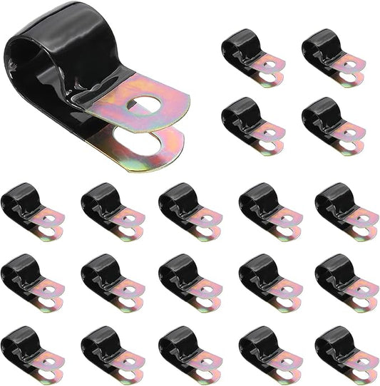 PATIKIL 9/16 Inch Vinyl Coated Cable Clamps, 50 Pack Galvanized Steel Metal Cable Clips Rubber Cushion Insulated Pipe Clamps for Tube Lines Cord Wire Management, Black