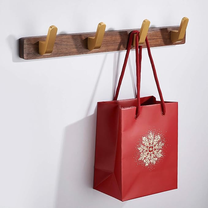 SARIHOSY] Wall Mounted Coat Rack,Multi Hook Hangers,Entryway Hanging Coat Rack,Metal Wood Coat Rail with 4 Hooks，Walnut Wood,zinc Alloy,Bedroom,Bathroom,Foyer,Living Room,Metal Household Items