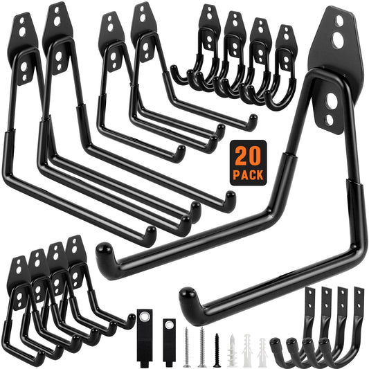 20PCS Garage Hooks Heavy Duty, Steel Garage Storage Hooks, Black - Image 1