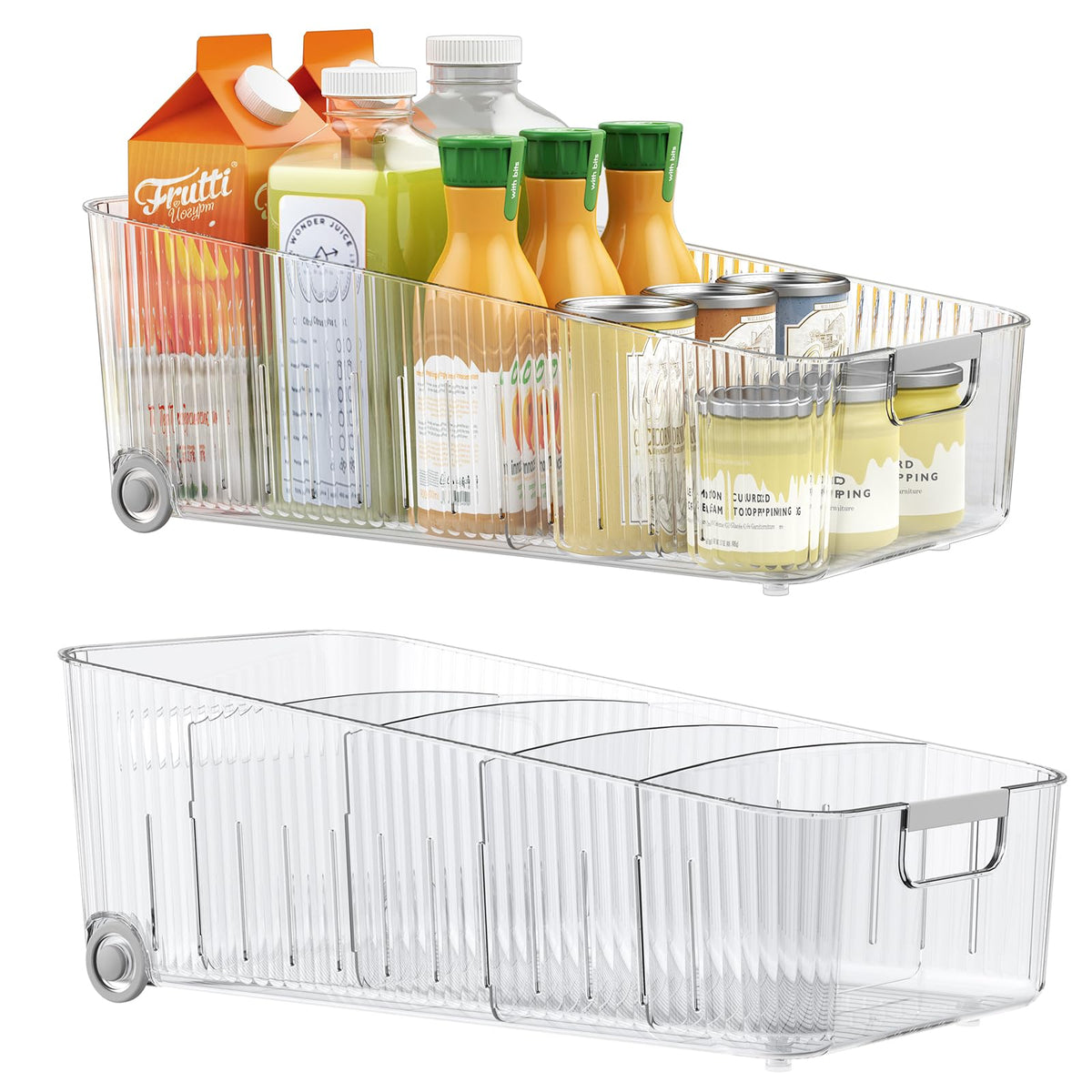 Pull Out Fridge Organizer Bins with Wheels, 8 Dividers, 2-Pack - Image 1