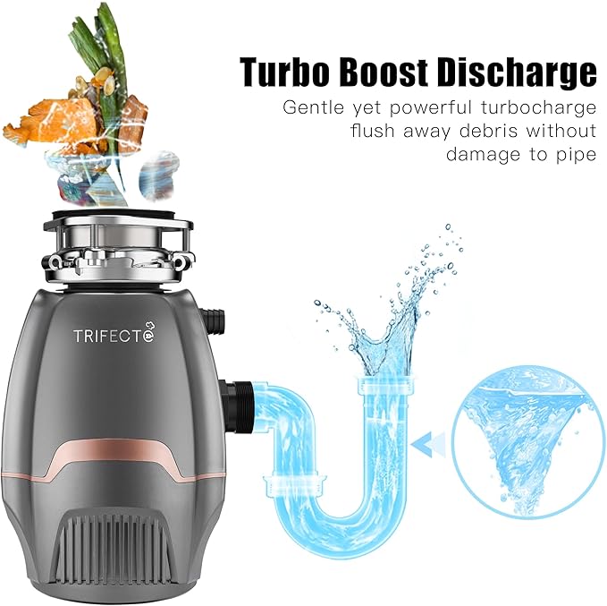 Trifecte Pro 3/4 HP Garbage Disposals with Sound Reduction,Food Waste Coutinuous Feed Garbage Disposal with Power Cord, Dishwasher Hook Up