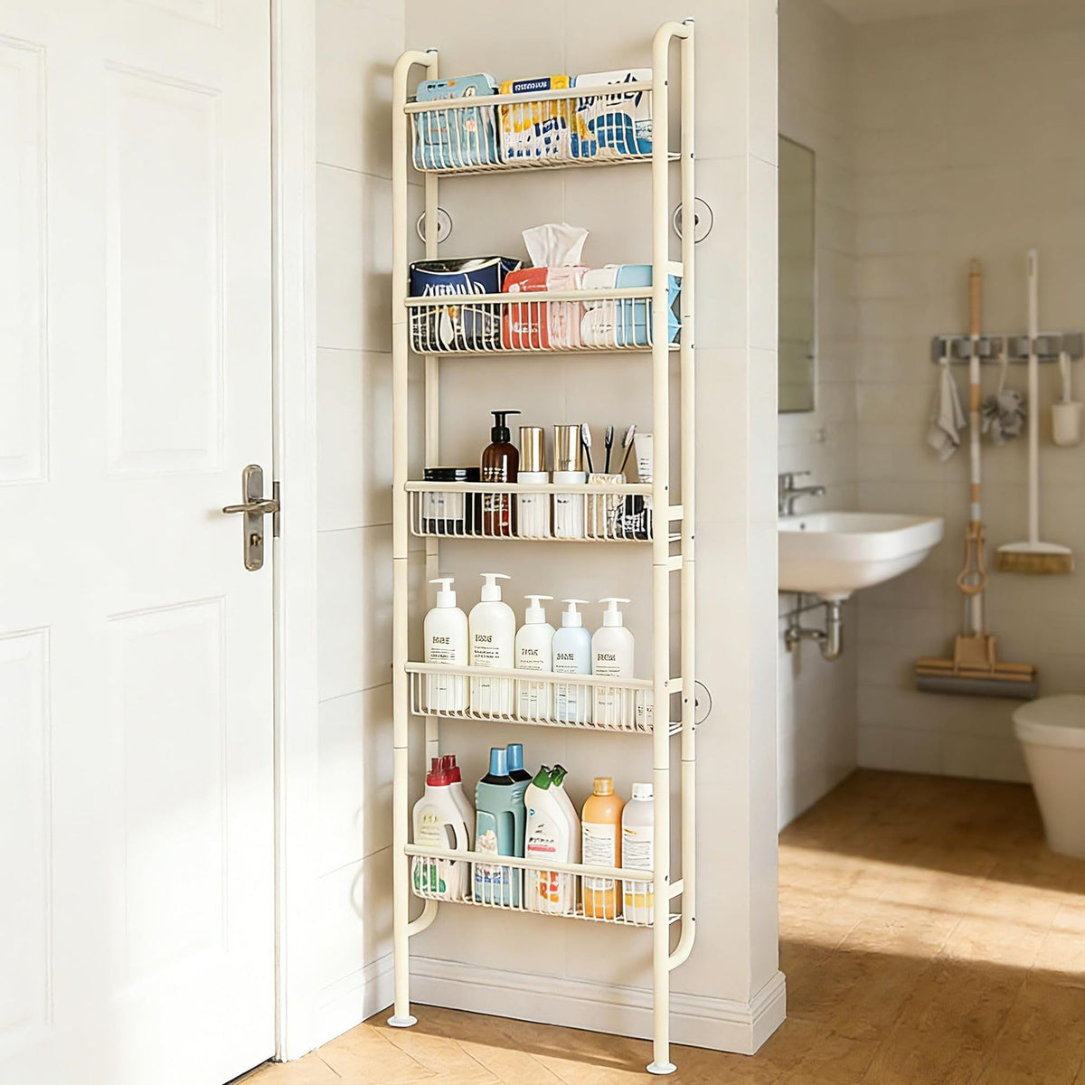 Behind the Door Bathroom Storage Shelf, 5-Tier Slim Organizer - Image 1