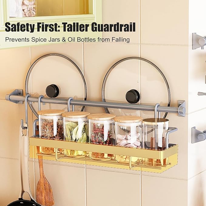 Kitchen Utensil Hanger & Spice Rack with Towel Holder,Space-Saving Wall Mount Kitchen Storage for Pantry,Countertop,Bathroom