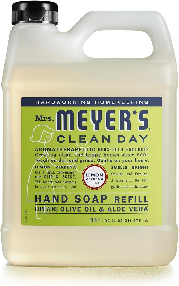 MRS. MEYER'S CLEAN DAY Dish Soap Peony 48oz & Hand Soap Lemon Verbena 33oz Refill Bundle