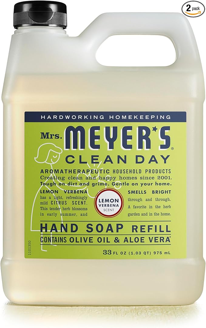 MRS. MEYER'S CLEAN DAY Dish Soap Peony 48oz & Hand Soap Lemon Verbena 33oz Refill Bundle