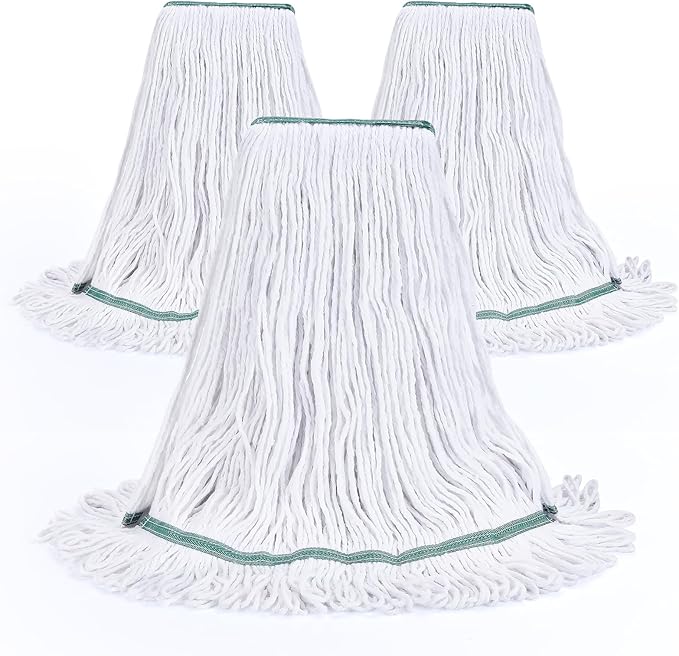 Matthew Cleaning Synthetic Rayon Mop Head Replacement, Chemical Resistant 4-Ply Looped End Commercial Mops for Floor Cleaning and Finishing, 24 oz Extra Large, 3 Pack