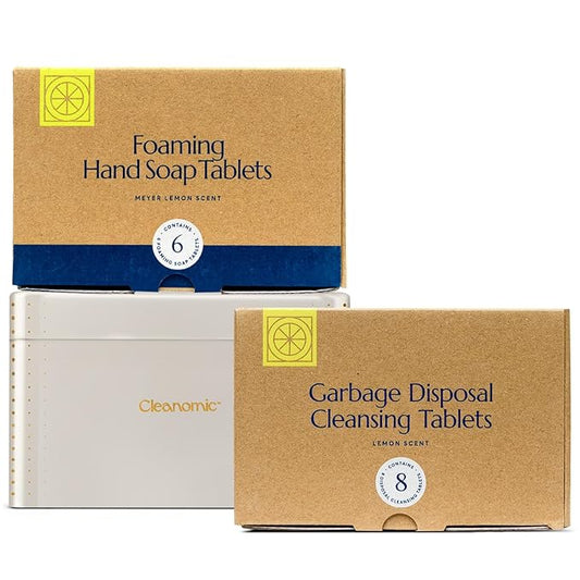 CLEANOMIC Foaming Hand Soap Tablets, Garbage Disposal Tablets & Tablet Tin Bundle
