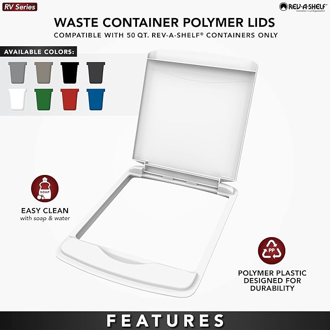 Rev-A-Shelf 50 Qt Under Sink Garbage Can Lid for Base Kitchen and Bathroom Cabinet, Replacement Plastic Trash Bin Lid Only, Silver, RV-50-LID-17-1-40